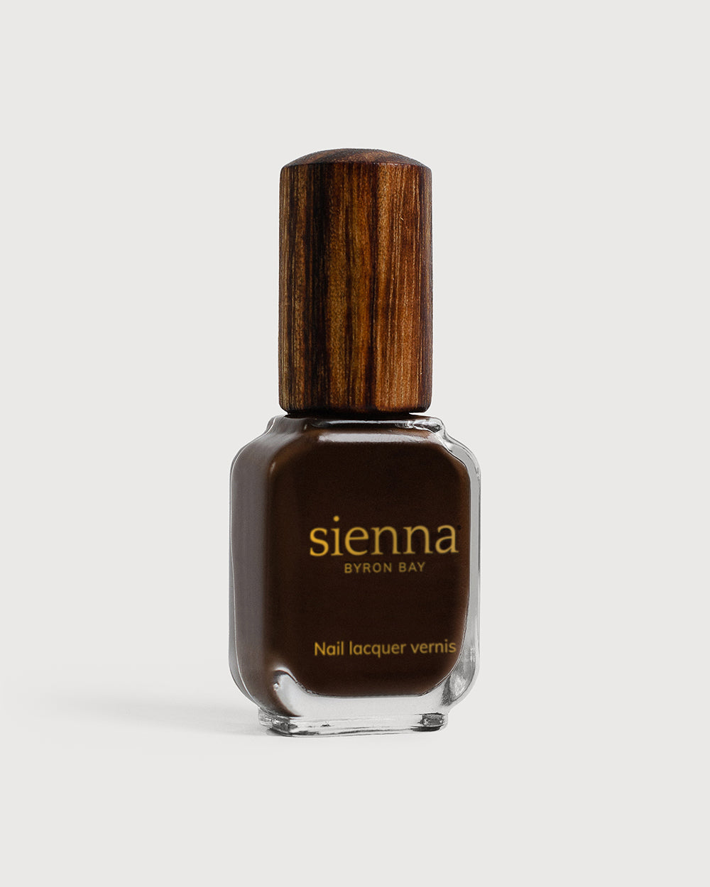chocolate brown nail polish glass bottle with timber cap