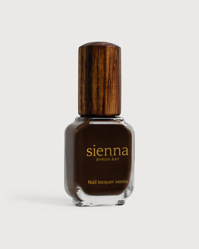 chocolate brown nail polish glass bottle with timber cap