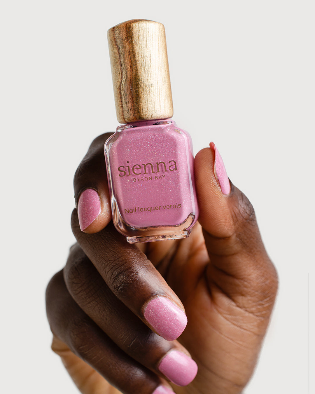  Midtone Lilac Creme Nail polish with Holographic Shimmer on Dark Skin Tone